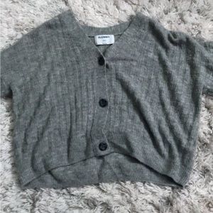 Grey Cropped Button-Down Cardigan with V-Neckline. Size- Large Brand- Old Mavy